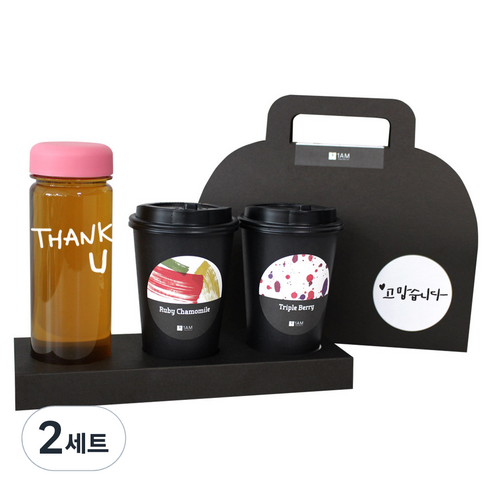 1AM 쥬뗌므 블랜딩 프리미엄 차세트 분홍뚜껑, 보틀 + 스티커 THANK U + 루비 캐모마일 3p + 트리플 베리 3p + 패키지 블랙 고맙습니다, 2세트