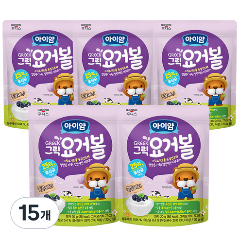 일동후디스 아이얌 그릭 요거볼, 블루베리맛, 20g, 15개