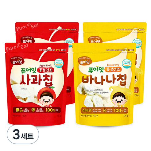퓨어잇 내이브로 사과칩 12g x 2p + 바나나칩 25g x 2p, 3세트