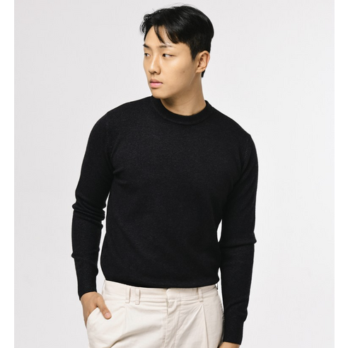 남성용 소프트 라운드 울 니트 스웨터