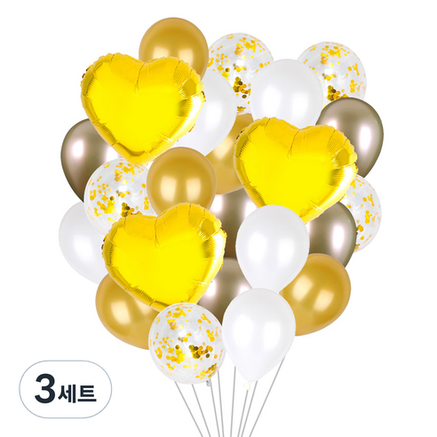 파티쇼 크롬메탈 은박 풍선 파티용품세트 하트, 골드, 3세트