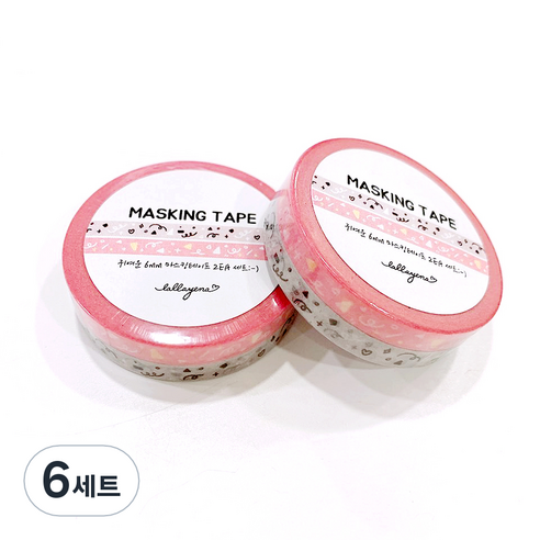 랄라예나 귀여운 마스킹 테이프 2종 세트 6mm x 10m, 89 핑크 그레이 깜찍 패턴라인, 6세트