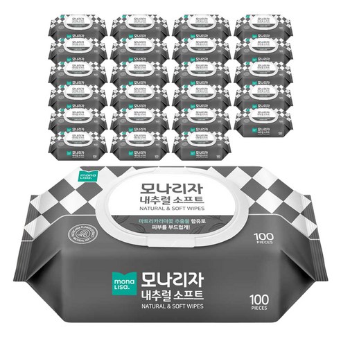 모나리자 내추럴 소프트 물티슈 캡형, 100매입, 24개
