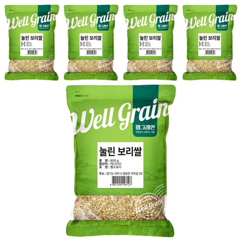 웰그레인 부드럽게 눌린 보리쌀, 800g, 5개