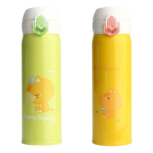 상상앤드 풍냥 멍지 텀블러 2p, 옐로우 + 그린, 500ml, 1세트