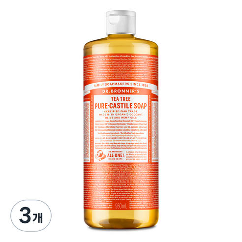 닥터브로너스 티트리 퓨어 캐스틸 솝 바디워시, 950ml, 3개
