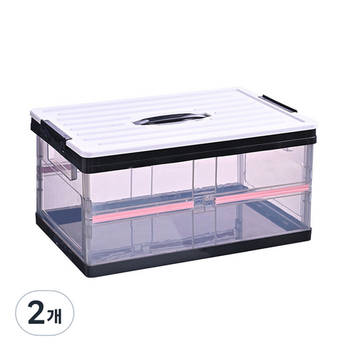 유니코시 투명 접이식 폴딩 정리 박스 30L, 03 블랙, 2개