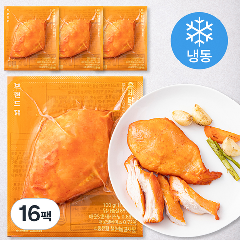 브랜드닭 훈제 닭가슴살 스파이시 (냉동), 100g, 16팩
