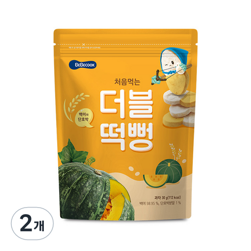 베베쿡 처음먹는 더블떡뻥, 백미 + 단호박 혼합맛, 30g, 2개