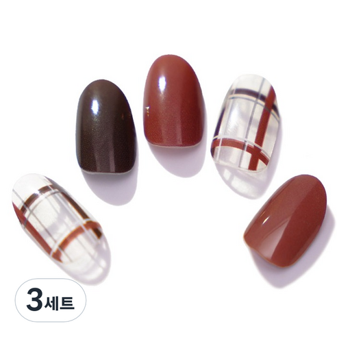 엔젤리 프리미엄 젤 네일 아트 스티커 세트, 3세트, 레드 앤 체크