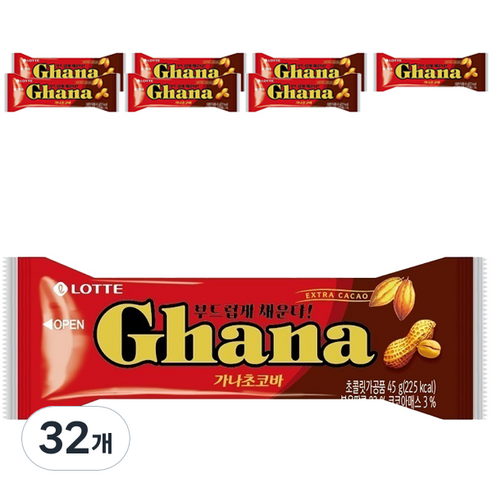 롯데제과 가나초코바 땅콩, 45g, 32개