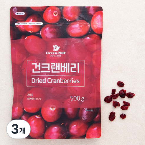 그린너트 건크랜베리, 500g, 3개