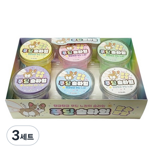 2000 푸딩 슬라임 6종 세트, 3세트, 노랑, 분홍, 연두, 보라, 하늘, 흰색