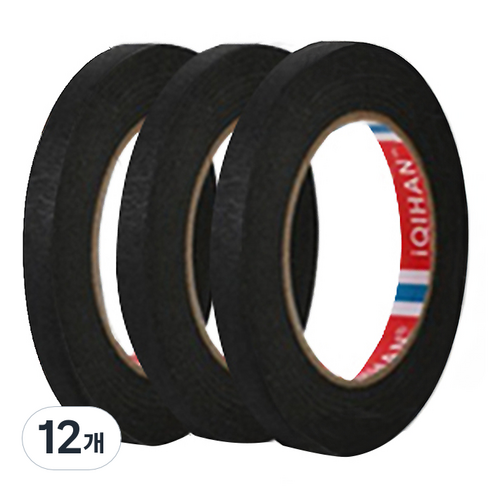 iQIHAN 다다 마스킹 종이테이프 15mm x 15m, 블랙, 12개