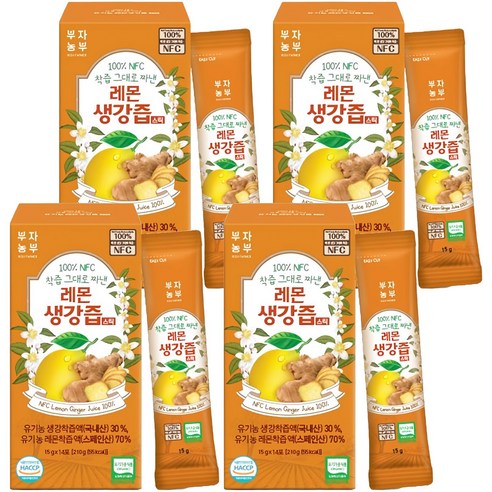 부자농부 NFC 착즙 그대로 짜낸 레몬 생강즙 스틱 14p, 210g, 4개