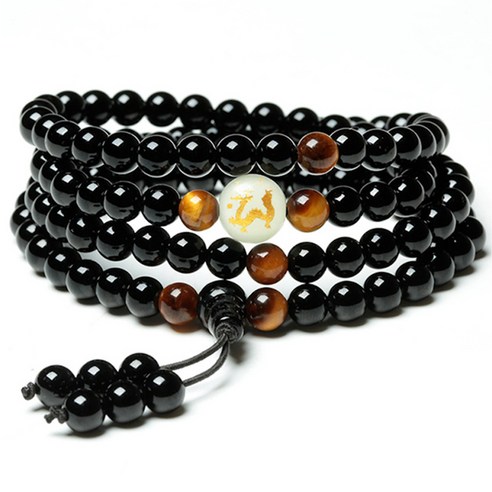 염롱하다 흑요석 호안석 불교 108 패션 합장주 염주