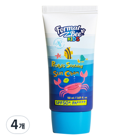 포멀비 키즈 유아 프로폴리스 수딩 선크림 SPF50+ PA++++ 아기 자외선차단제, 50ml, 4개