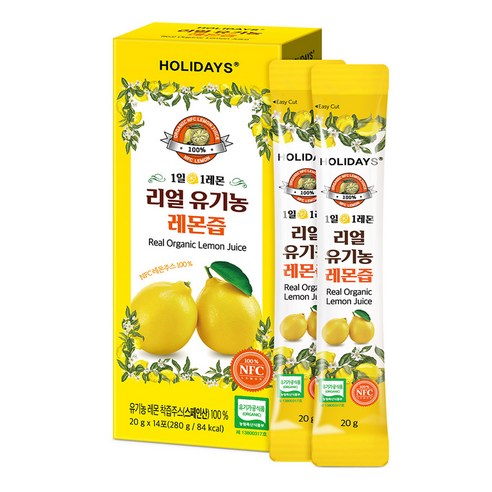 홀리데이즈 NFC 착즙 100% 리얼 유기농 레몬즙 14포, 280ml, 1개