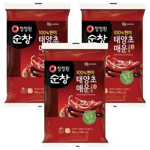 청정원 순창 태양초 매운 고추장, 900g, 3개