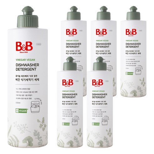 비앤비 비건 식기세척기 세제 용기형, 500ml, 6개