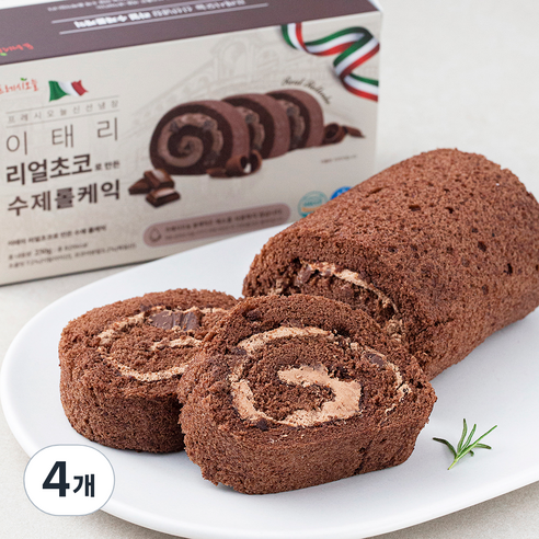 프레시오늘 신선냉장 이태리 리얼초코로 만든 수제롤케익, 4개, 250g