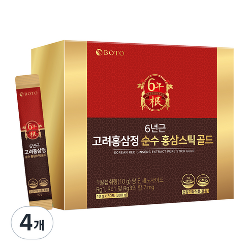 보뚜 6년근 고려홍삼정 순수 홍삼스틱 골드 10g x 30p, 4개, 300g