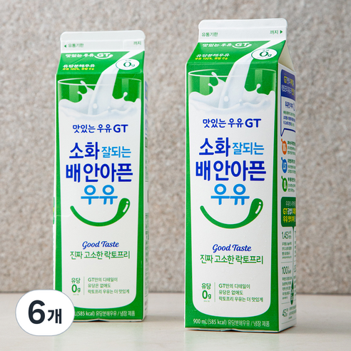 남양유업 맛있는우유GT 소화가 잘되는 고소한 락토프리, 900ml, 6개