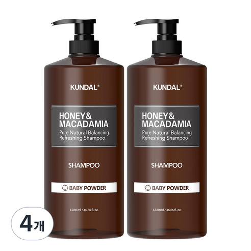 쿤달 허니 앤 마카다미아 네이처 샴푸 베이비파우더향, 1380ml, 4개