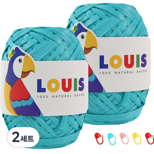 니뜨 루이 45g x 2p + 단수링 5p 세트, 105 무광 아쿠아(뜨개실), 랜덤발송(단수링), 2세트