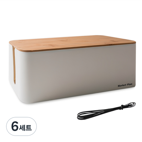 마켓플랜 심플 멀티탭 정리함, 6세트, 우드화이트