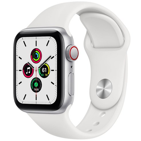 Apple 애플워치 SE, GPS+Cellular, 실버 알루미늄 케이스, 화이트 스포츠 밴드