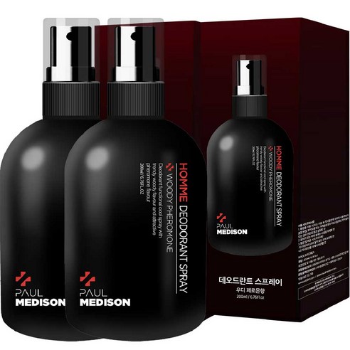 폴메디슨 옴므 데오드란트 스프레이 우디 페로몬향, 200ml, 2개