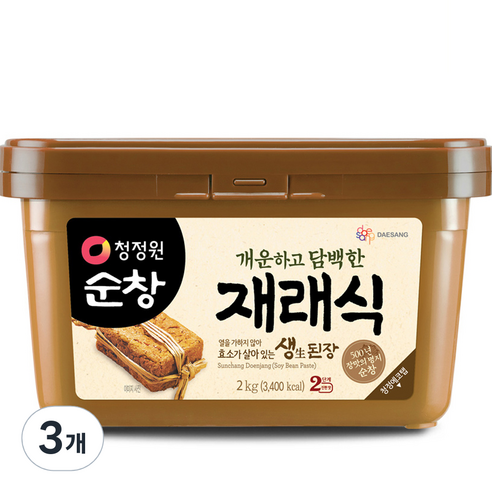 청정원순창 재래식 생된장, 2kg, 3개