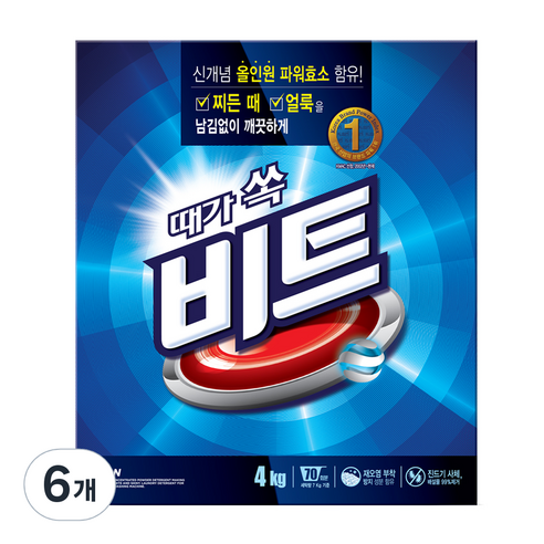 비트 분말 세탁세제 일반용, 4kg, 6개