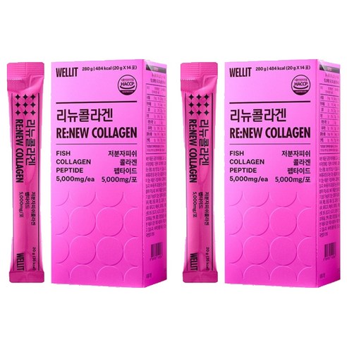 웰릿 리뉴콜라겐 저분자 피쉬콜라겐 펩타이드 14p, 280g, 2개