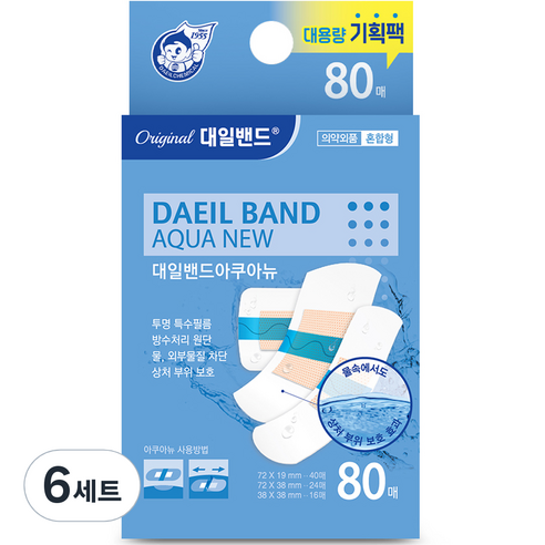 대일밴드 아쿠아뉴 방수밴드, 80개입, 6개