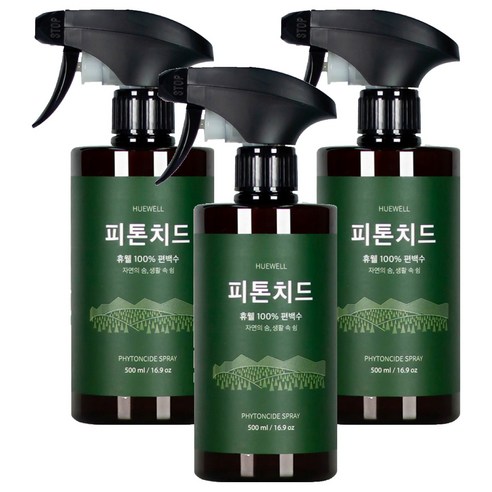휴웰 100% 편백수 피톤치드 스프레이 블랙, 3개, 500ml