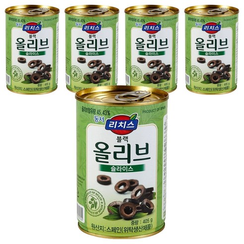 동서 리치스 슬라이스 블랙 올리브, 405g, 5개