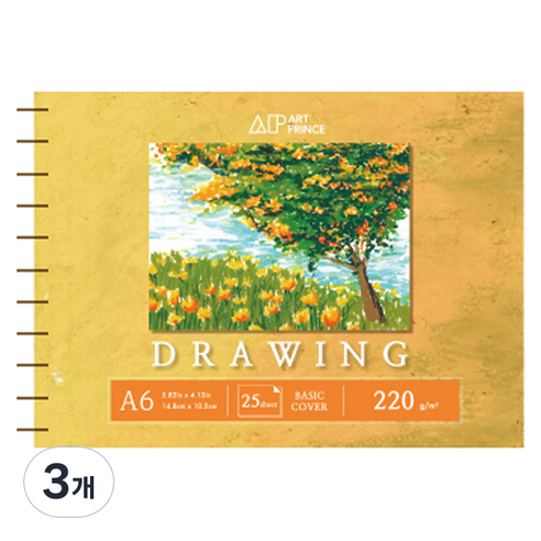 두성종이 아트프린스 드로잉 스케치북 스프링 220g D07, A6, 25매, 3개