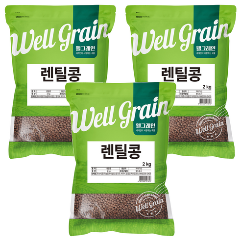 웰그레인 렌틸콩, 2kg, 3개