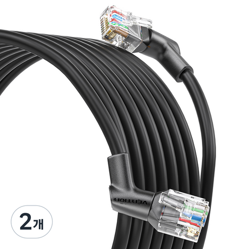 벤션 360도 회전 꺽임형 CAT6A OFC 코어 초고속 기가 랜선, 블랙, 2개, 1.5m