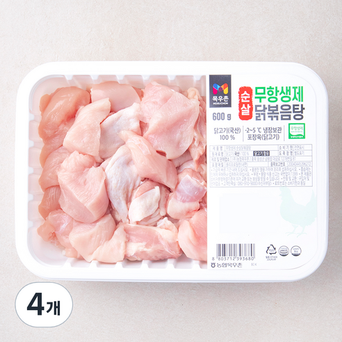 목우촌 무항생제 순살 닭고기 닭볶음탕용 (냉장), 600g, 4개