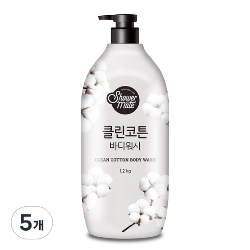 샤워메이트 내추럴 클린코튼 바디워시 목화솜향, 1.2kg, 5개