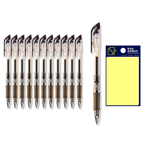 동아 젤존 펜 0.5mm 12p + 투코비 스티키 메모패드 노랑 세트, 흑색, 1세트