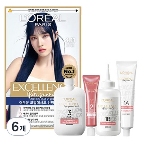 로레알파리 엑셀랑스 파리지앵 시크 염모제, 4.21잉크퍼플, 6개