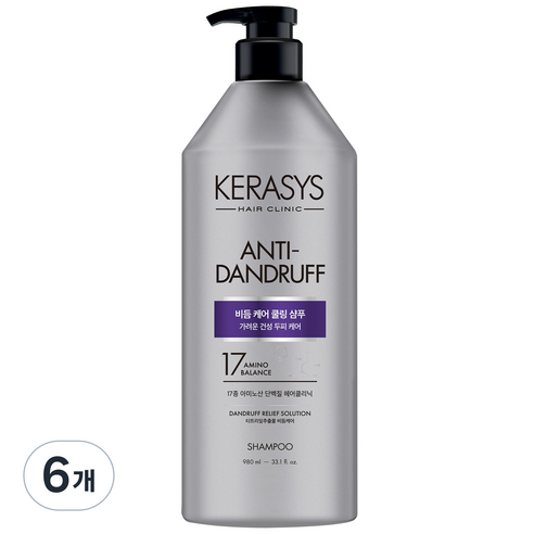 케라시스 두피 비듬케어 쿨링 단백질 샴푸 클린 & 프레쉬 향, 980ml, 6개