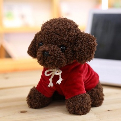 네이처타임즈 부들푸들 후드 강아지 인형 + 푸들 키링, 25cm, 와인 후드 다크브라운