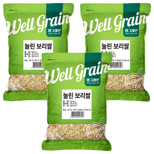 웰그레인 부드럽게 눌린 보리쌀, 800g, 3개