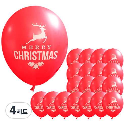 루돌프 크리스마스풍선 30cm x 20p + 손펌프 랜덤발송 + 컬링리본 화이트 소, 레드, 4세트