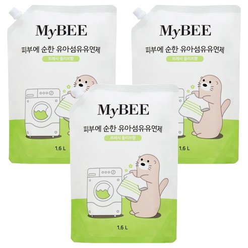 마이비 피부에 순한 유아 섬유유연제 프레시 올리브향 리필, 1.6L, 3개